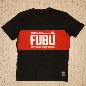 Fubu Red & Black Spellout Crewneck T-Shirt Vintage Y2K